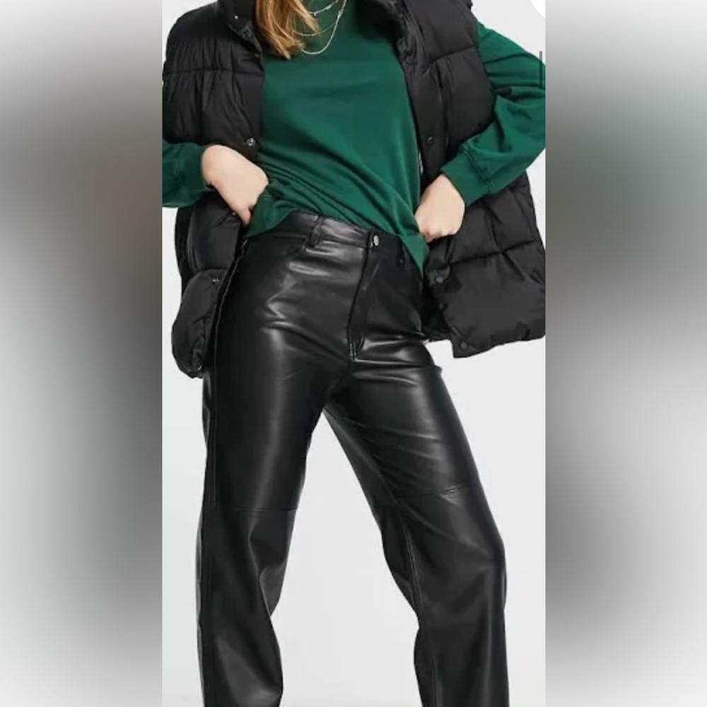 MNG black faux leather pants